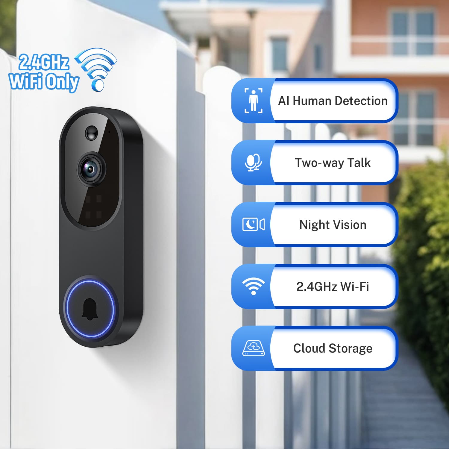 Video doorbell camera with wireless voice intercom monitoring, WiFi, high-definition night vision, smart doorbell, electronic peephole