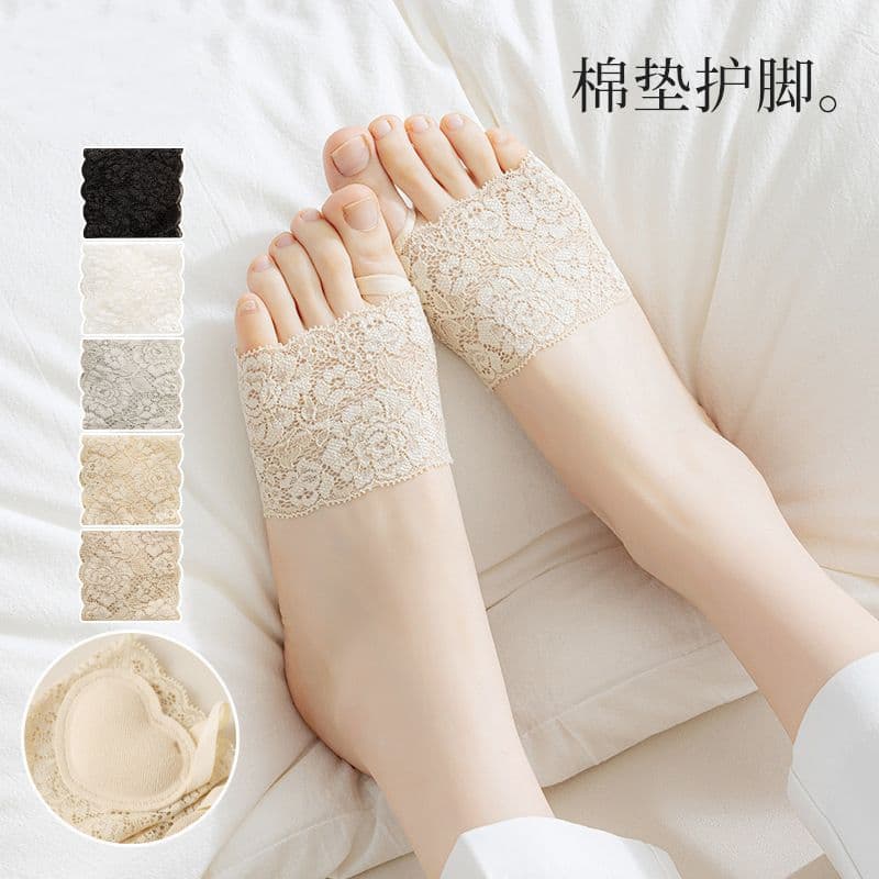 Women's half sole boat socks, summer thin invisible anti-slip non-slip heel socks, lace half socks for high heels.