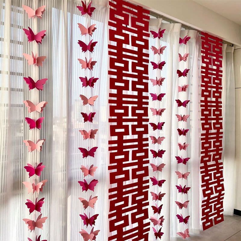 Wedding Ceremony Long Happy Character Sticker Curtain Pendant Wedding Room Layout Suit House Bedroom Living Room Decoration Butterfly Flower