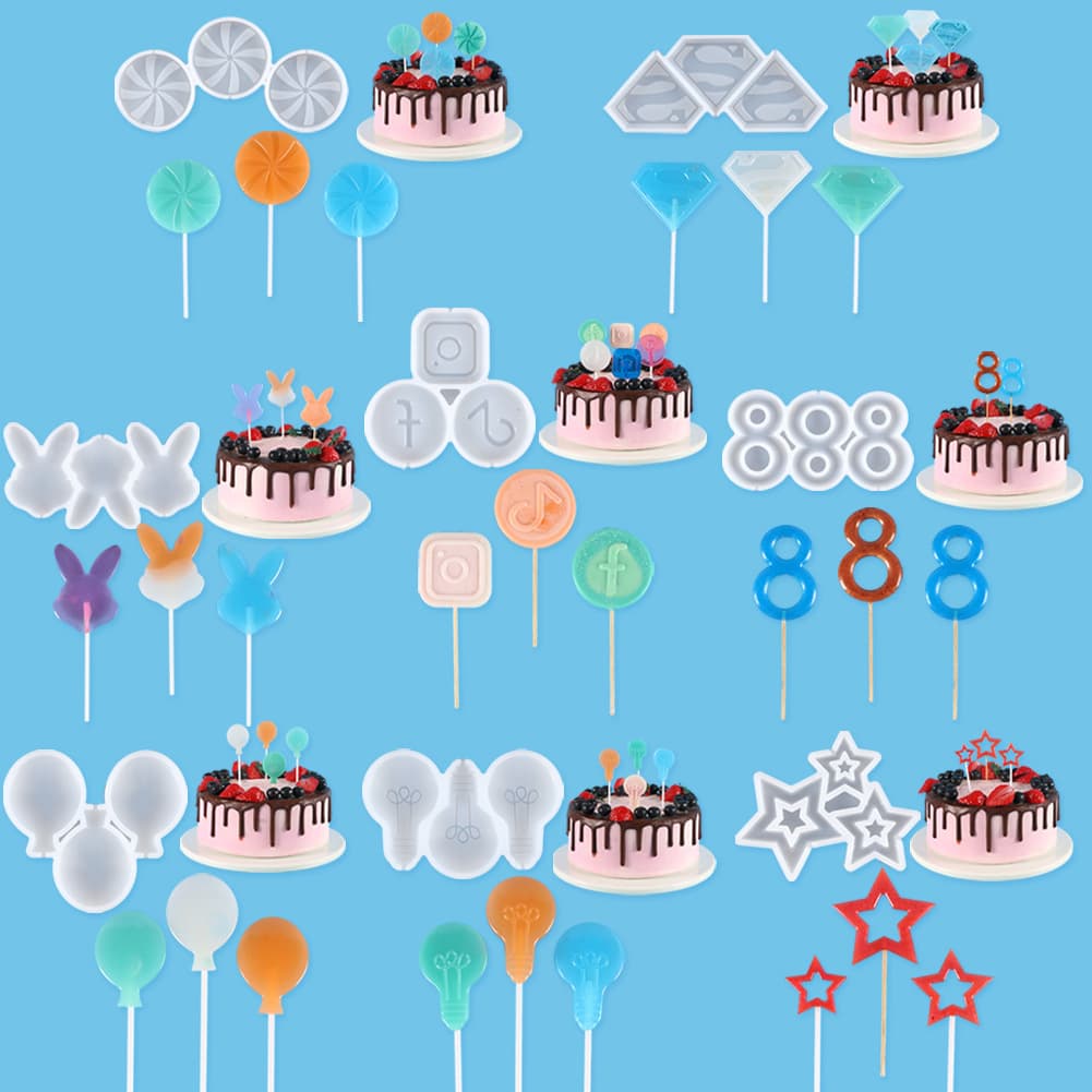 DIY Lollipop Silicone Mold Digital Diamond Rabbit Shape Chocolate Insert Cheese Stick Glue Mold