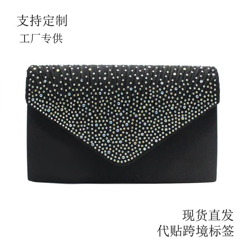 Classic best-selling satin AB color rhinestone envelope bag, fashionable European and American style, perfect for banquets and bridal use, factory direct supply.