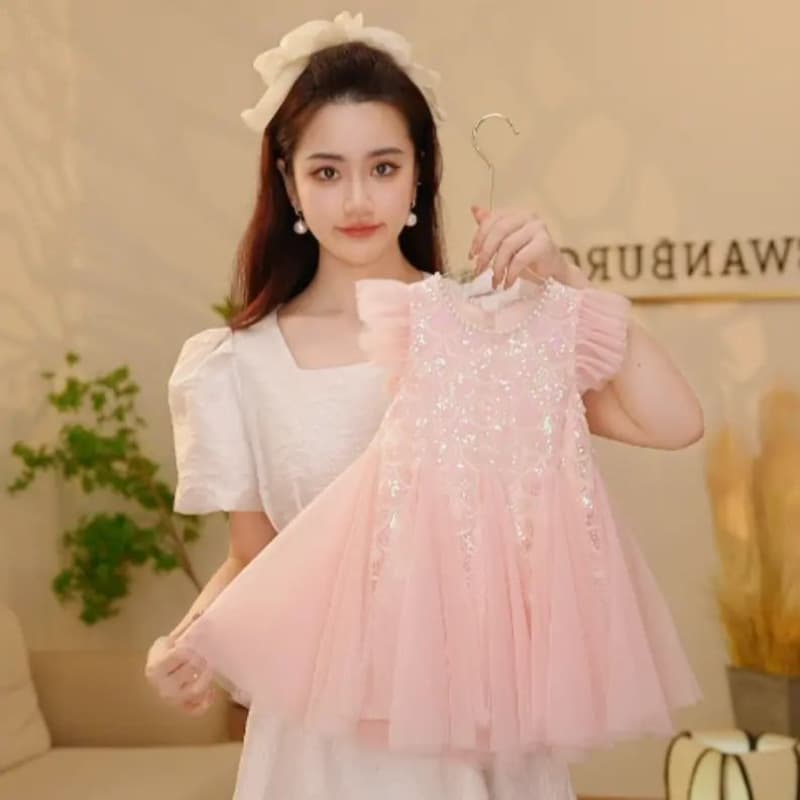 Girls sequined dress 2025 new summer girl sleeveless dress western style princess super fairy princess dress