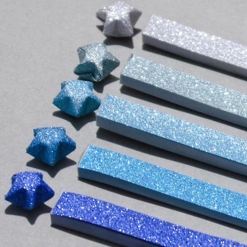 Shimmering Glitter Gradient Star Finished Five-Pointed Lucky Star Origami Paper Strips Material for Wish Bottle Filling
