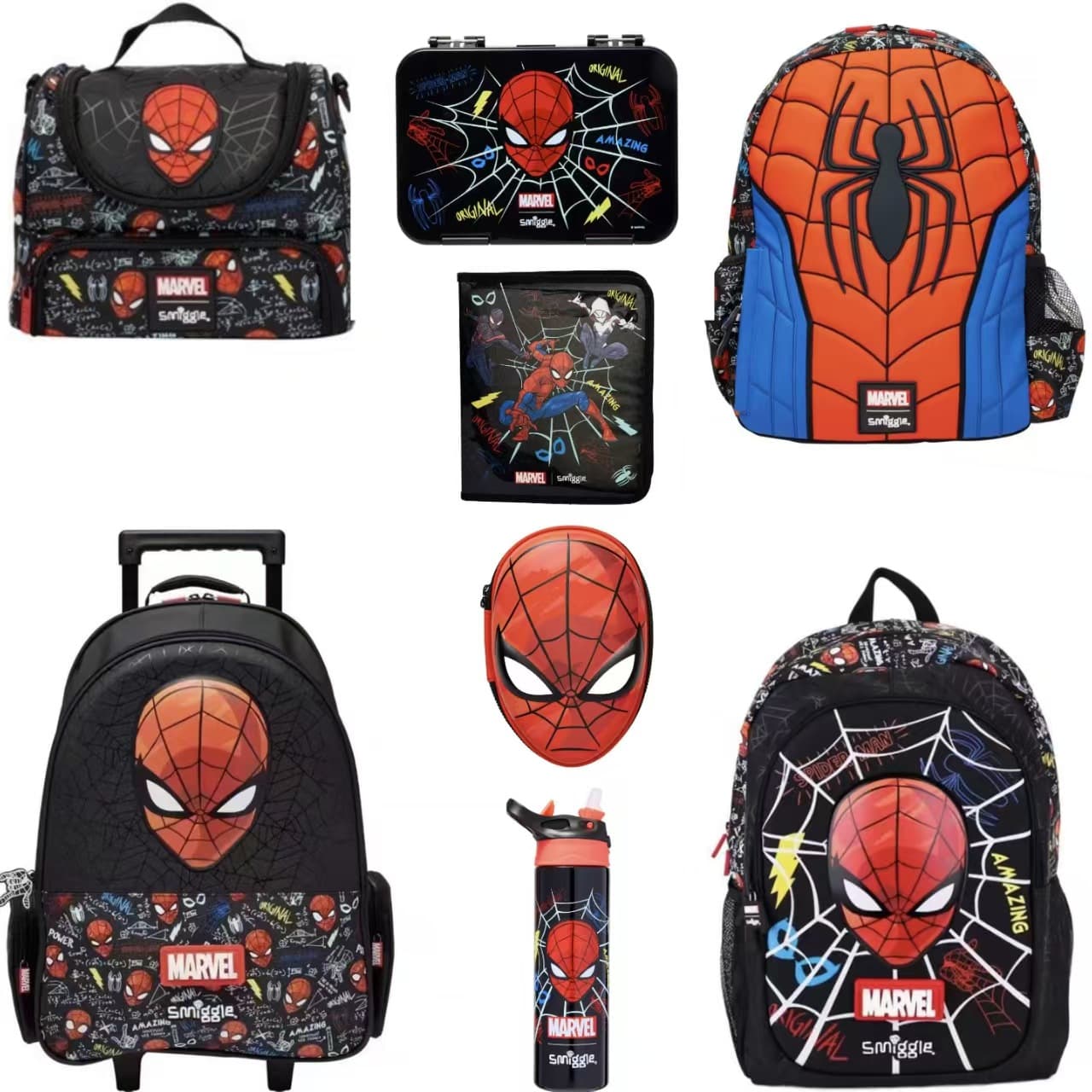 Australian Smiggle Schoolbag Primary School Student Large-Capacity Backpack Lunch Bag Stationery Set Spider-Man Suit Series