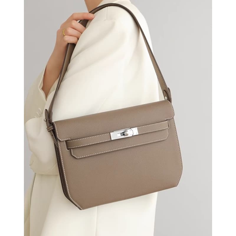 Genuine Leather Kelly Bag Women's Urban Simple Style Large Capacity Shoulder Crossbody Bag Commuter Mailman Underarm Bag