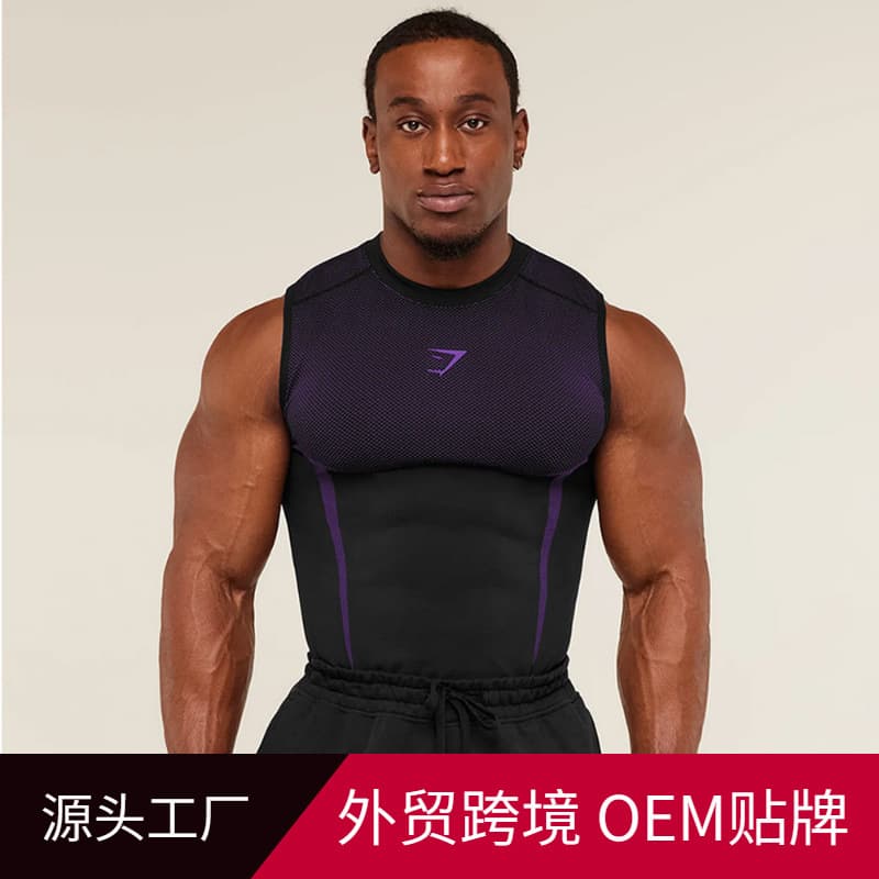 Popular GYMSHARK Men's Fitness Vest Breathable Tight Running Training Short Sleeve Muscle Shark