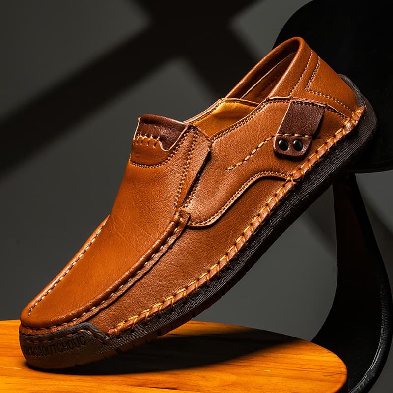 Cross-Border Semi-Handmade Men's Shoes, Outdoor Casual Shoes, Slip-On Flat Leather Shoes, Low-Top Large Size Loafers