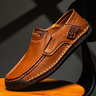 Cross-border semi-managed hand-stitched men's shoes outdoor casual slip-on flat leather shoes low-top large-size loafers
