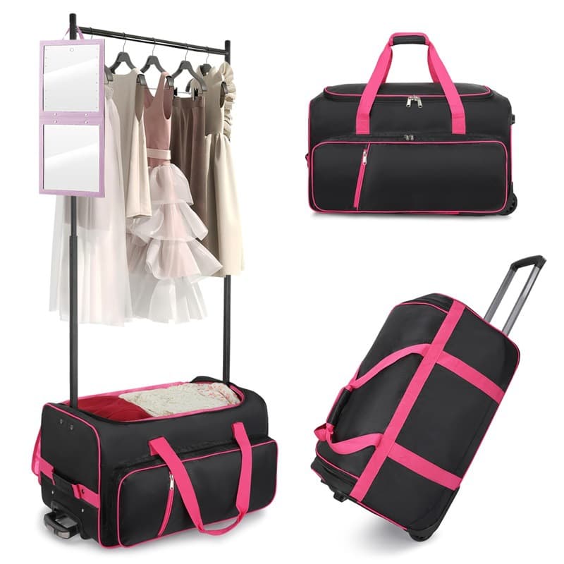 Foldable dance bag with hanging hanger, clothing bag, wheels, pull rod, performance/travel bag.