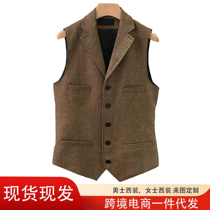 Amazon Best Seller Stock Men's Herringbone Vest for Groom and Groomsmen Wedding Suit Vest Factory Direct