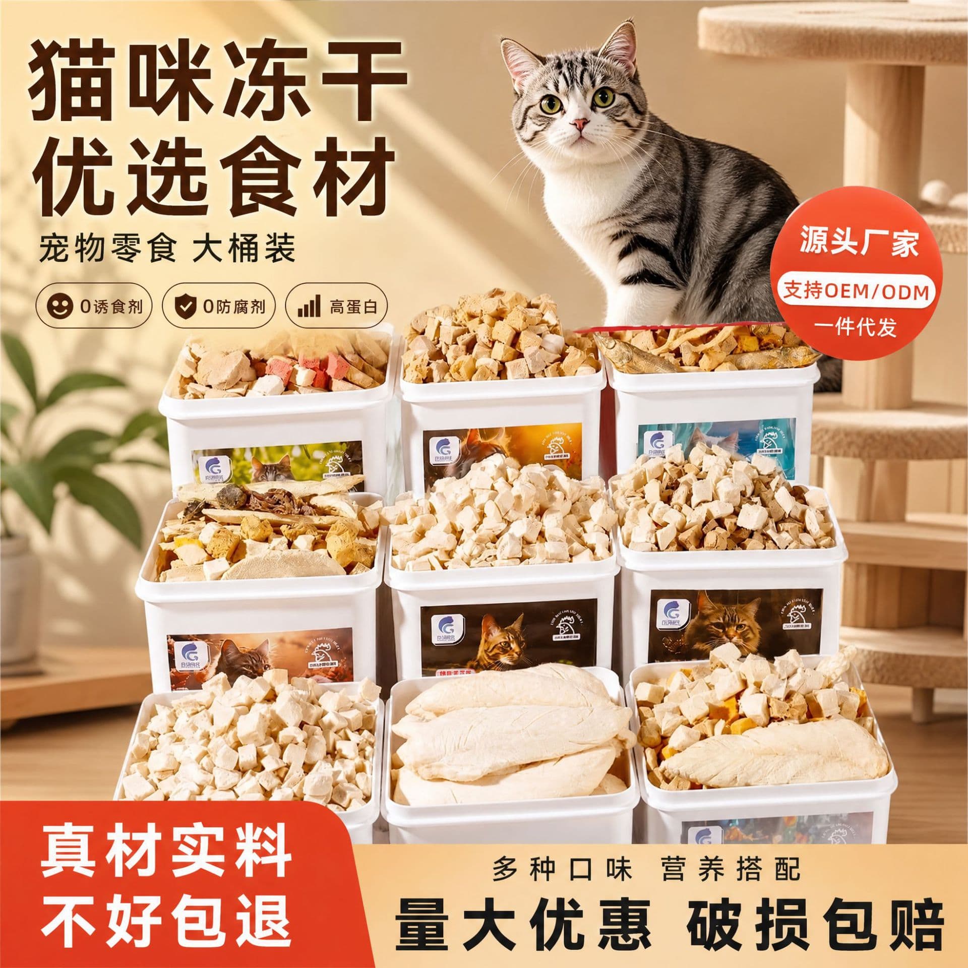 Freeze-Dried Cat Treats Chicken Breast, Chicken Jerky, Quail, Dried Fish, Nutritious Weight Gain, Cheek Enlargement Cat Food