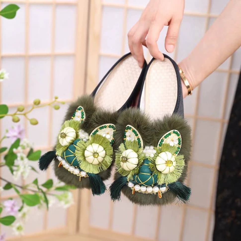 Retro Tiger Head Shoes Spring New Flat Chinese Style Intangible Cultural Heritage Handmade Tiger Head Shoes New Chinese Style Embroidered Slippers for Home