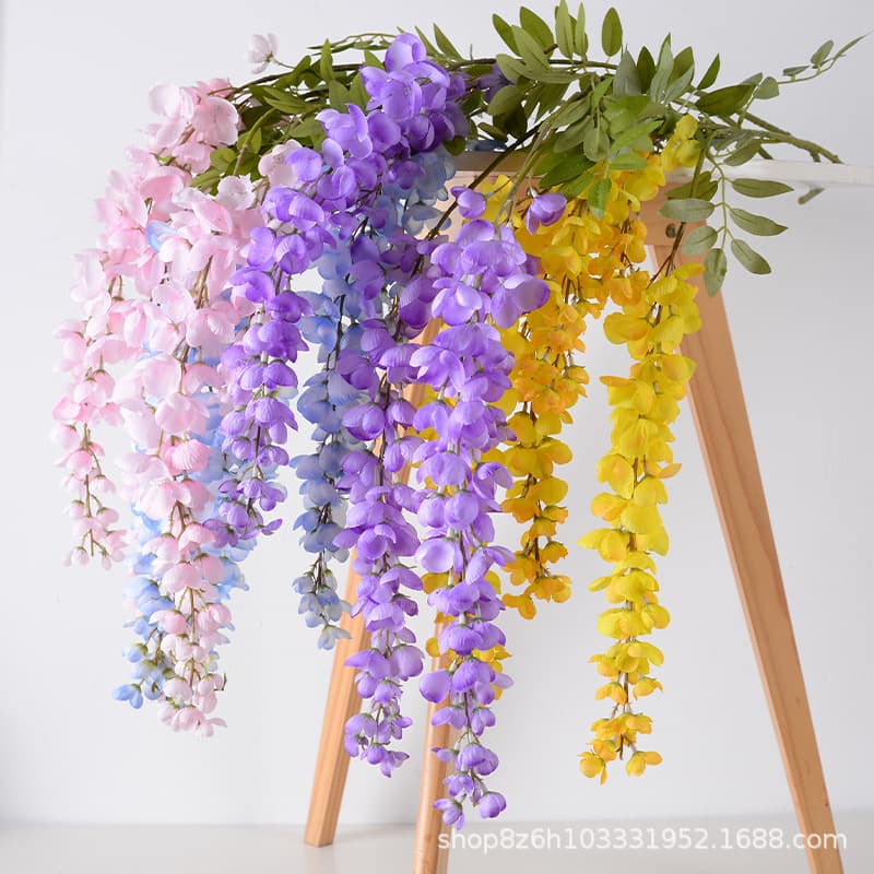 Golden Shower Ceiling Hanging Giant Wisteria Flowers Wedding Hall Artificial Flower Decoration Wisteria Green Plant Wall Hanging