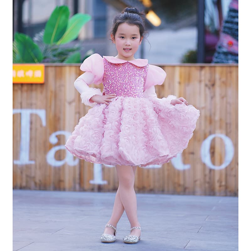 Girls Gown Princess Dress Pink Tulle Dress, Birthday Host Catwalk Flower Girl Short Dress, Piano Performance Costume