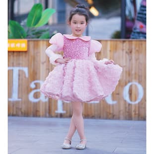 Girls Gown Princess Dress Pink Tulle Dress, Birthday Host Catwalk Flower Girl Short Dress, Piano Performance Costume