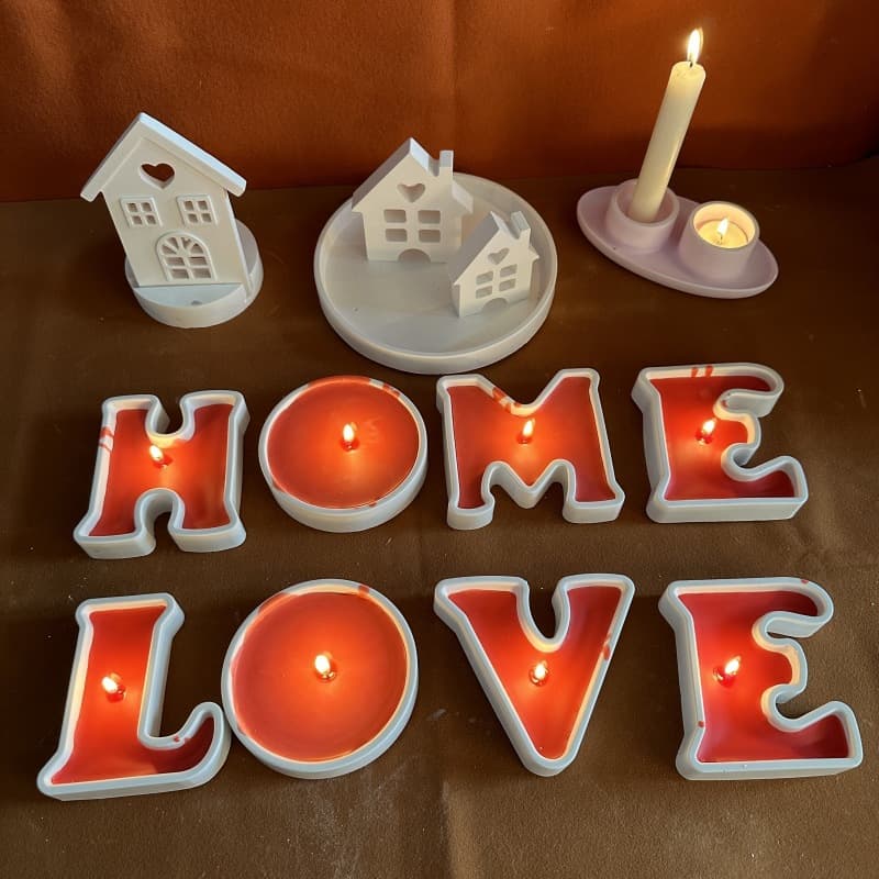 Love Home Letter Candle Tray Silicone Mold Decorative Ornaments Plaster Mold DIY Mold 9820