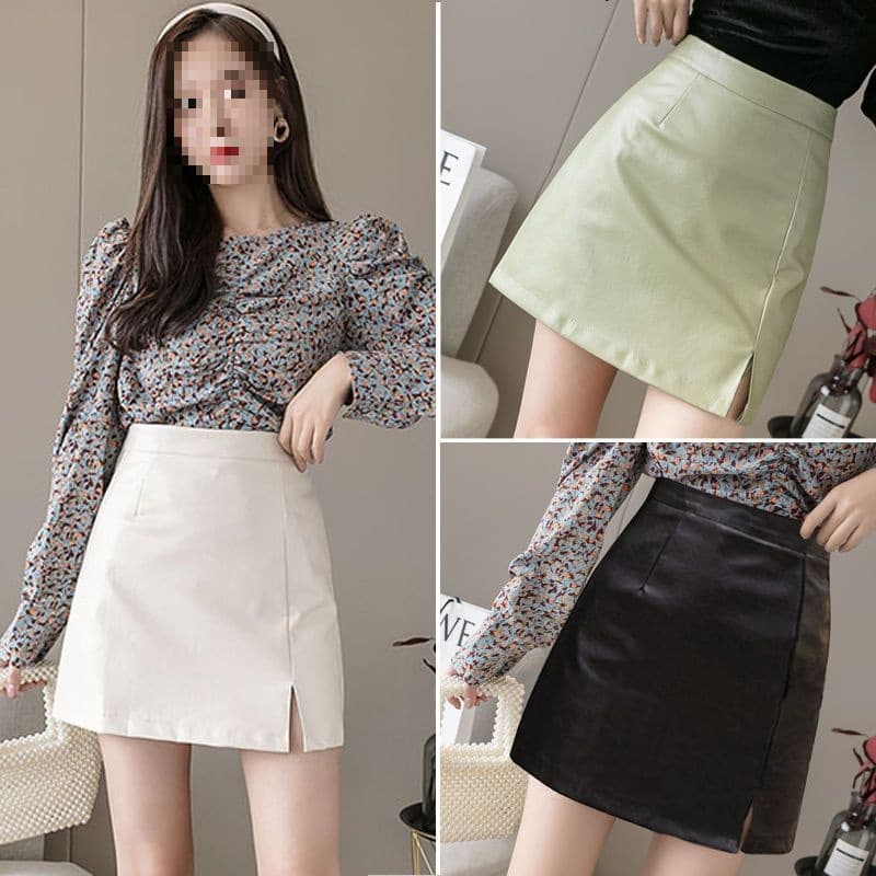 Spring/Autumn New High-Waist A-Line Leather Skirt, Slimming Super Popular Pencil Mini Skirt