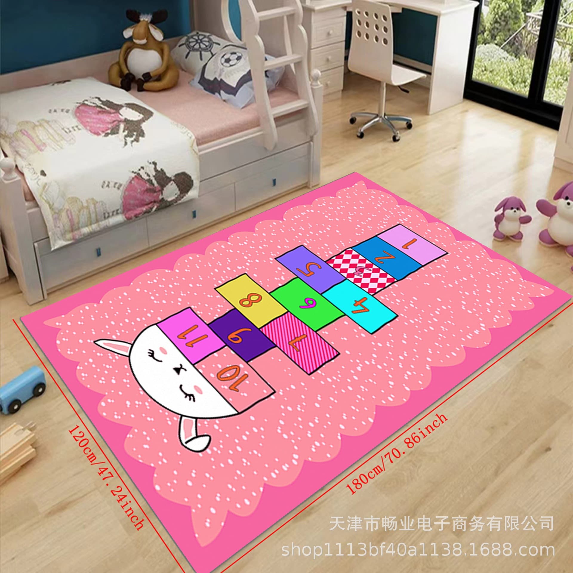 Cartoon Hopscotch Game Carpet Children's Room Educational Early Learning Climbing Mat Polyester Fiber Square Print Customizable