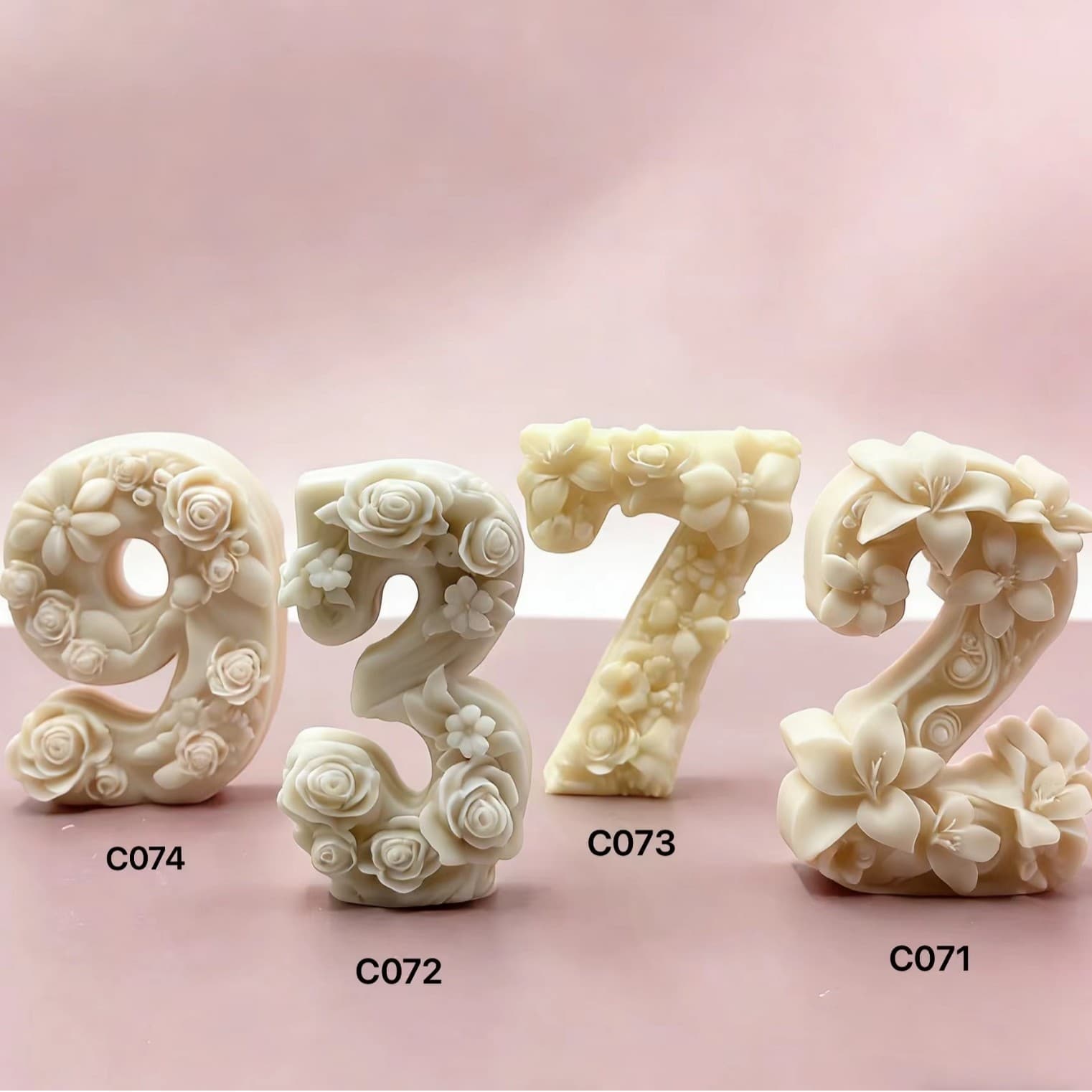 Digital Silicone Mold DIY Scented Candle Embossed Floral Number Epoxy Resin Plaster Cake Baking Decoration Ornament