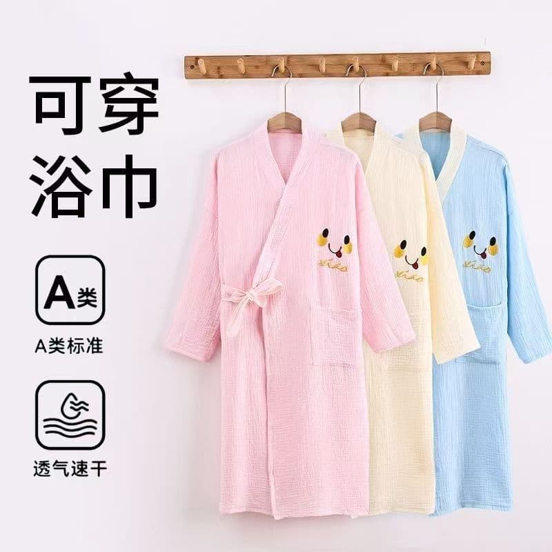 Pure cotton gauze nightgown embroidered bathrobe three colors optional double layer cotton gauze light summer super absorbent new style can be worn
