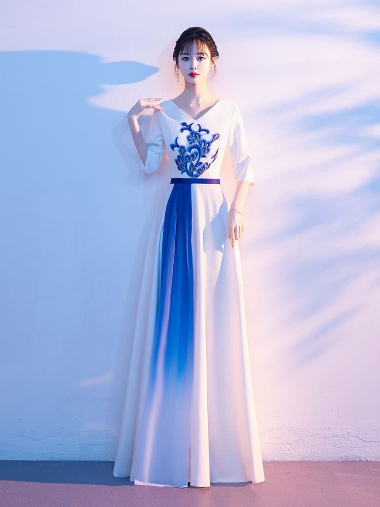 Women's Performance Dress for Choir, Banquet Host, Graduation, Adult Ceremony, White Performance Dress, Evening Gown, Long Dress