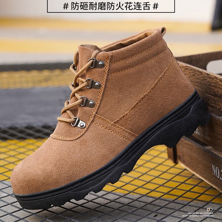 Lightweight and wear-resistant welding work shoes, mid-height, pure cowhide, spark and dust resistant, ultra-lightweight with protective toe cap.