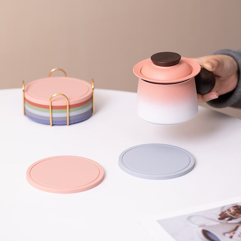 Creative 10cm Silicone Coaster Round Soft Rubber Non-Slip Heat Insulation Pad Storage Holder Set Printable Wine Glass Coaster