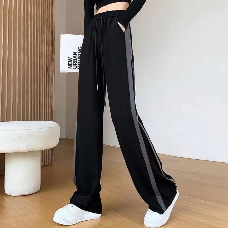 Ice Silk Black Wide Leg Pants Women's Drapey 2026 Summer Thin Straight Pants High Waist Slim Sports Leisure Long Pants