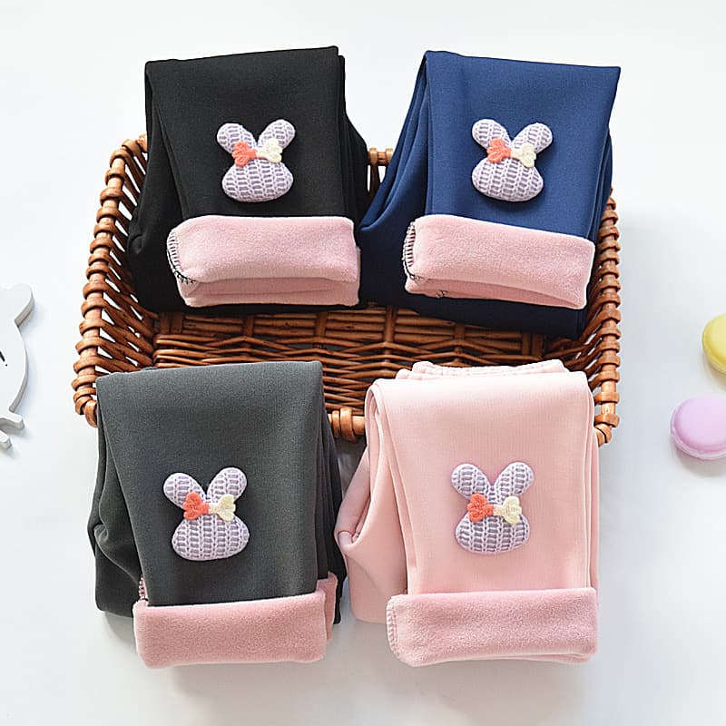 Girls' Leggings Fleece Lined Thickened Autumn Winter Outer Wear Children's Winter Warm Cotton Pants Baby One-Piece Fleece Ankle-Length Pants