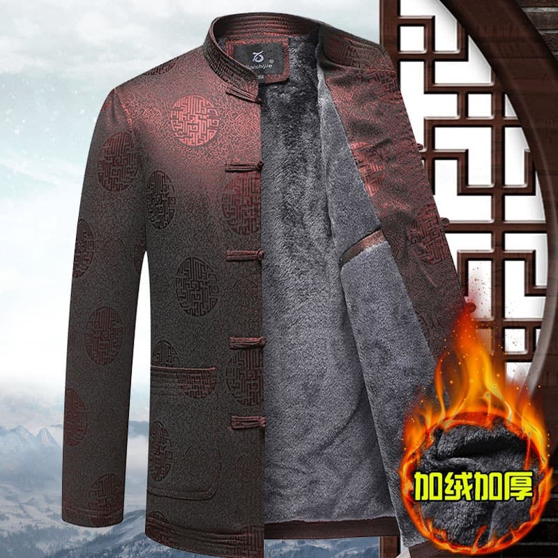Tang suit for middle-aged and elderly men, thickened fleece-lined cotton clothing for grandfathers' birthdays, traditional style jacket for fathers, autumn and winter coat.