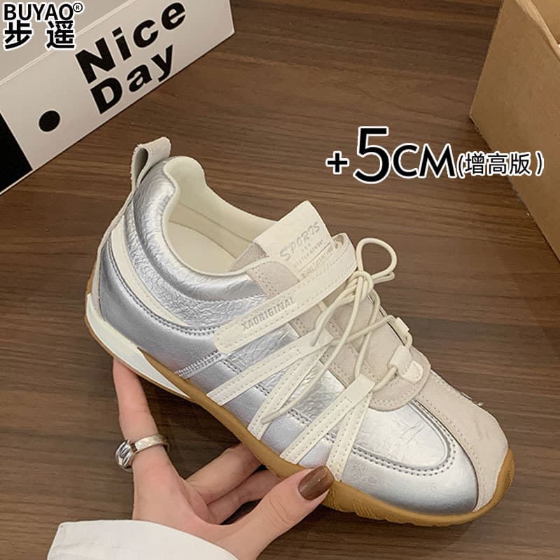 Genuine Leather Ballet Style Silver German Trainer Shoes Women's Shoes 2026 Autumn New Style Slimming Feet Casual Sports Shoes Agility Shoes
