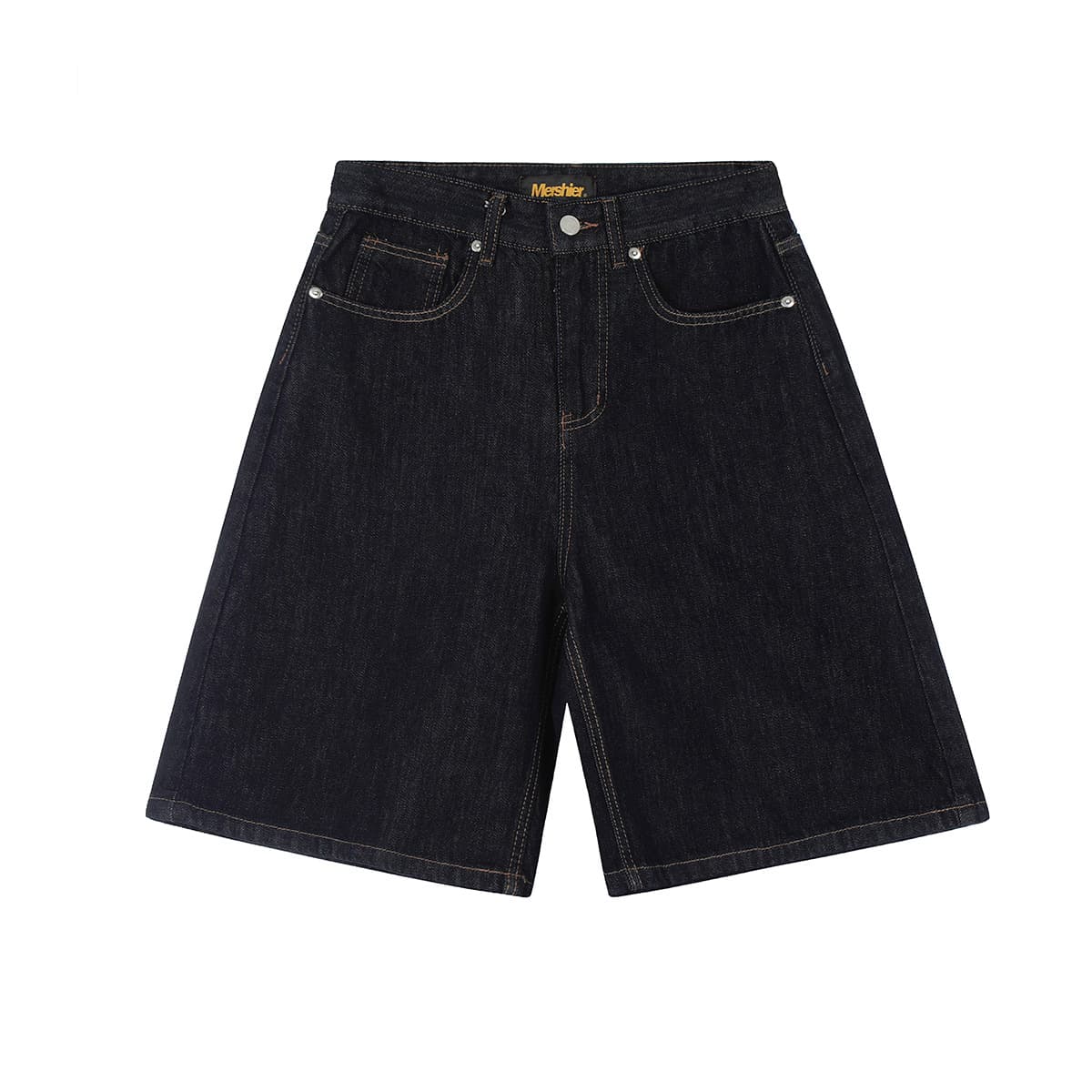 Magic Bear Streetwear American Retro Washed Distressed Denim Shorts Unisex Straight-Leg Cleanfit Wide-Leg 5-Inch Shorts