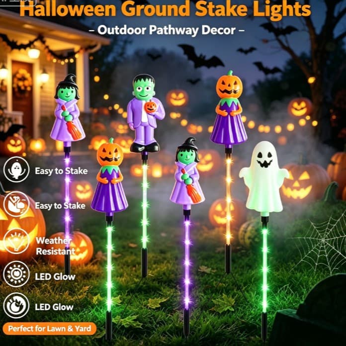 Amazon Best-Selling Solar Halloween Ground Lights Outdoor Waterproof Decorative String Lights Garden Pumpkin Lights