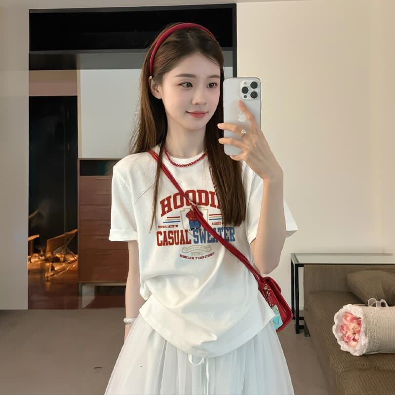 Lightning Warehouse T-Shirt Top Women 2026 New Trendy Summer White Loose Short Sleeve Sweet Blouse Foreign Trade