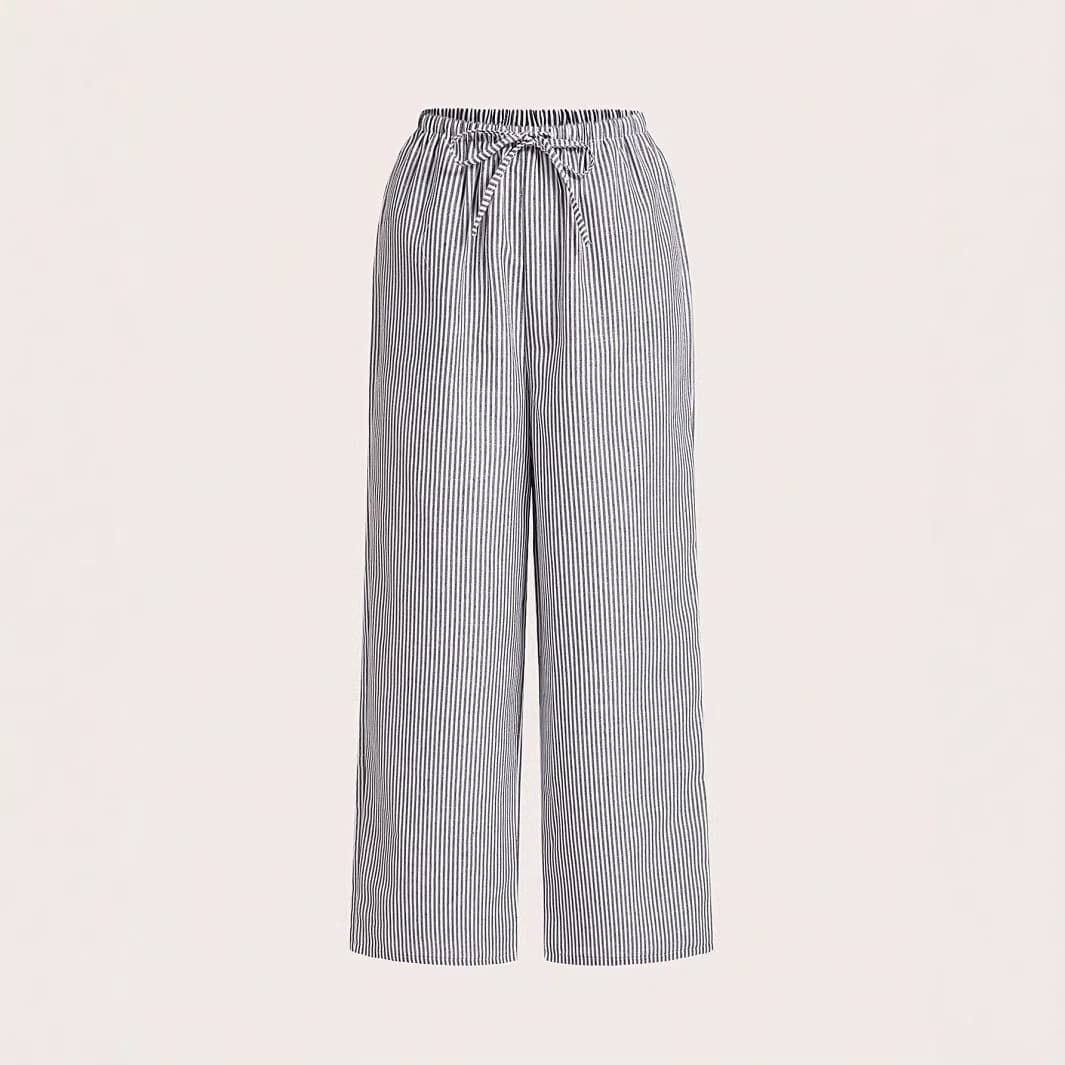 2025 European and American summer new cross-border women's clothing striped comfortable casual versatile pants for outer wear striped elastic waist
