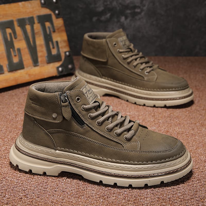 Men's 2026 New Spring Work Martin Boots, Casual High-Top Leather Shoes, Men's Thick-Soled Height-Increasing Sports Trend Shoes