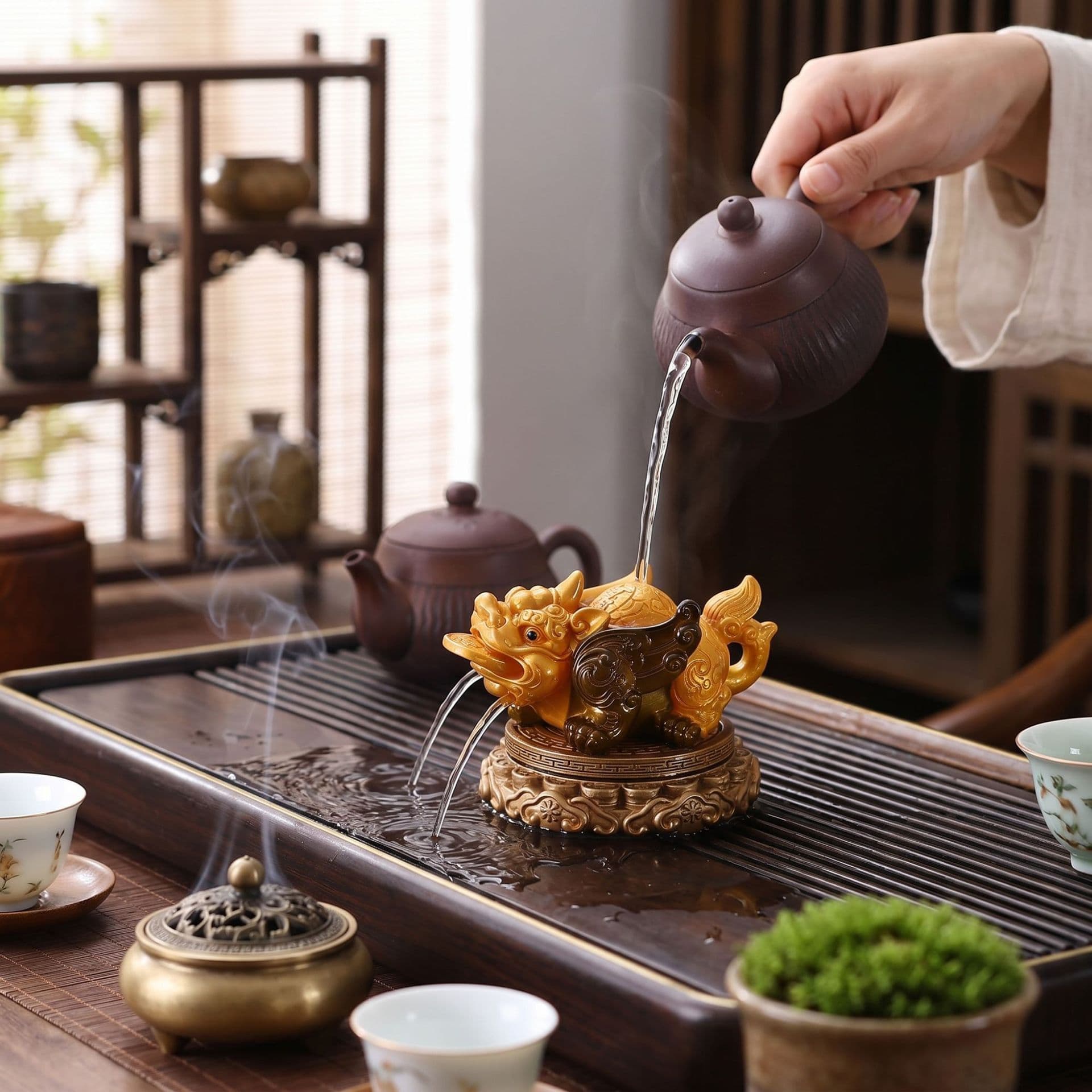 Time comes and goes, tea play, golden toad, rotating tea pet, color-changing tea set ornaments, high-quality high-temperature tea table and tea tray