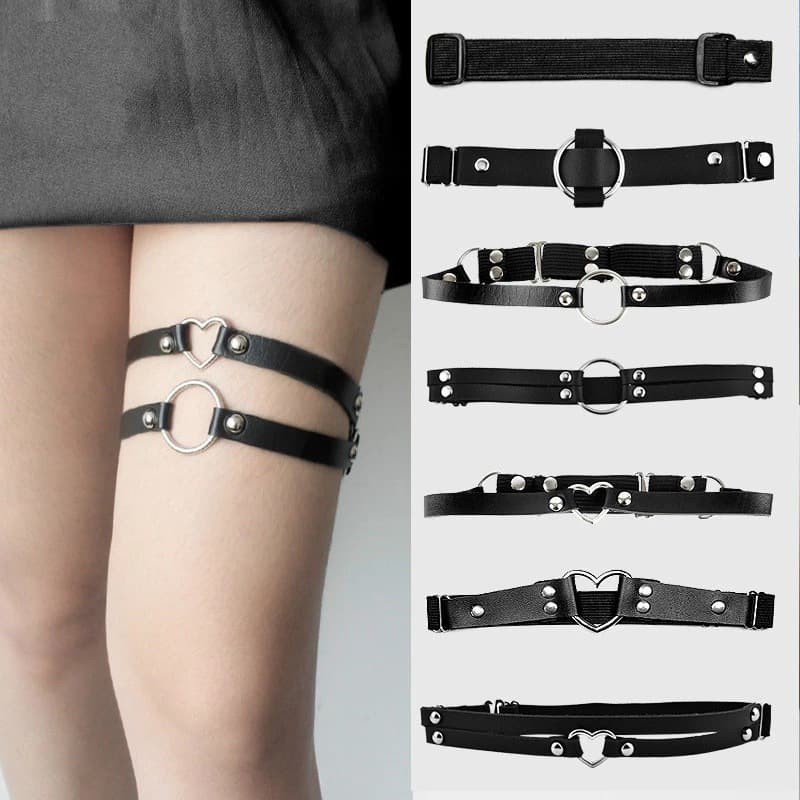 Factory Direct Versatile Peach Heart Cat Face Thigh Ring, Sexy Leather Leg Garter, Elastic Band Adjustable Anti-Slip Clip Sock Holder