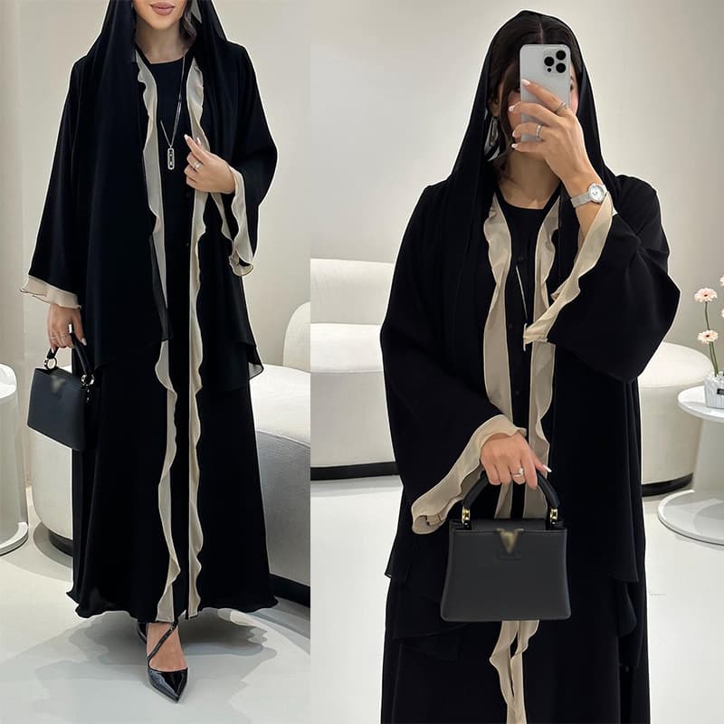MQ179 Factory Direct 2026 Summer New Modest High Fashion Ruffle Trim Dress Cardigan