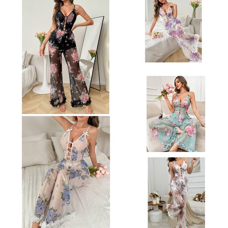 Cross-border trade long dress sexy lingerie with leg-swinging mesh set, European and American sleepwear hot sale wholesale drop shipping