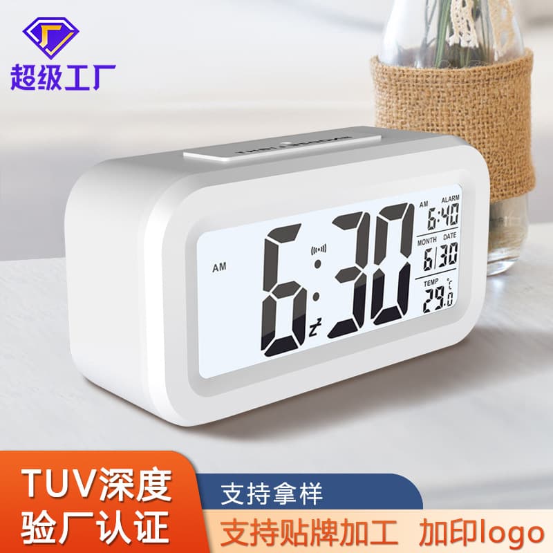 Manufacturer's best-selling temperature version smart alarm clock, silent clock, electronic light-sensing alarm clock, bedroom timing creative desk clock
