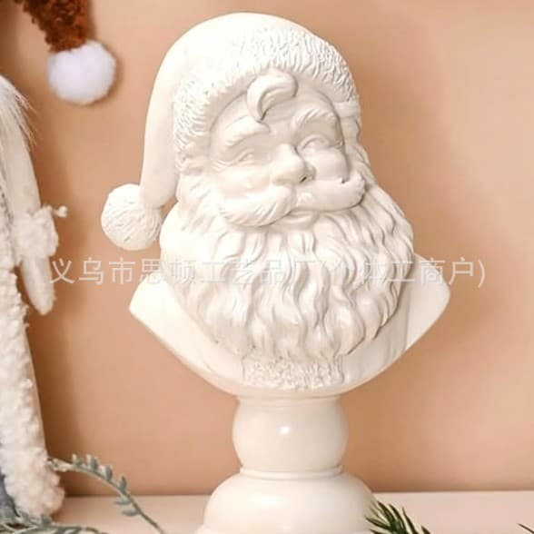 Pure White Resin Santa Claus Bust Figurine Christmas Desktop Window Display Decoration Santa Bust Cross-border