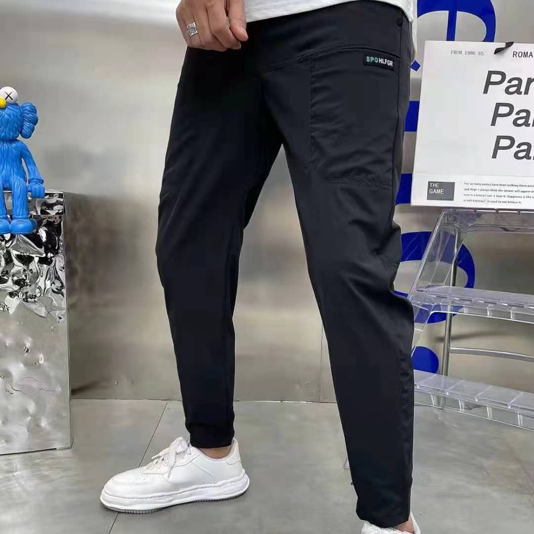 2022 Summer Ice Silk Stitching Six-Pocket Embroidered High-Elastic Men's Casual Pants TikTok Fast Hand Cyber Celebrity Casual Leggings