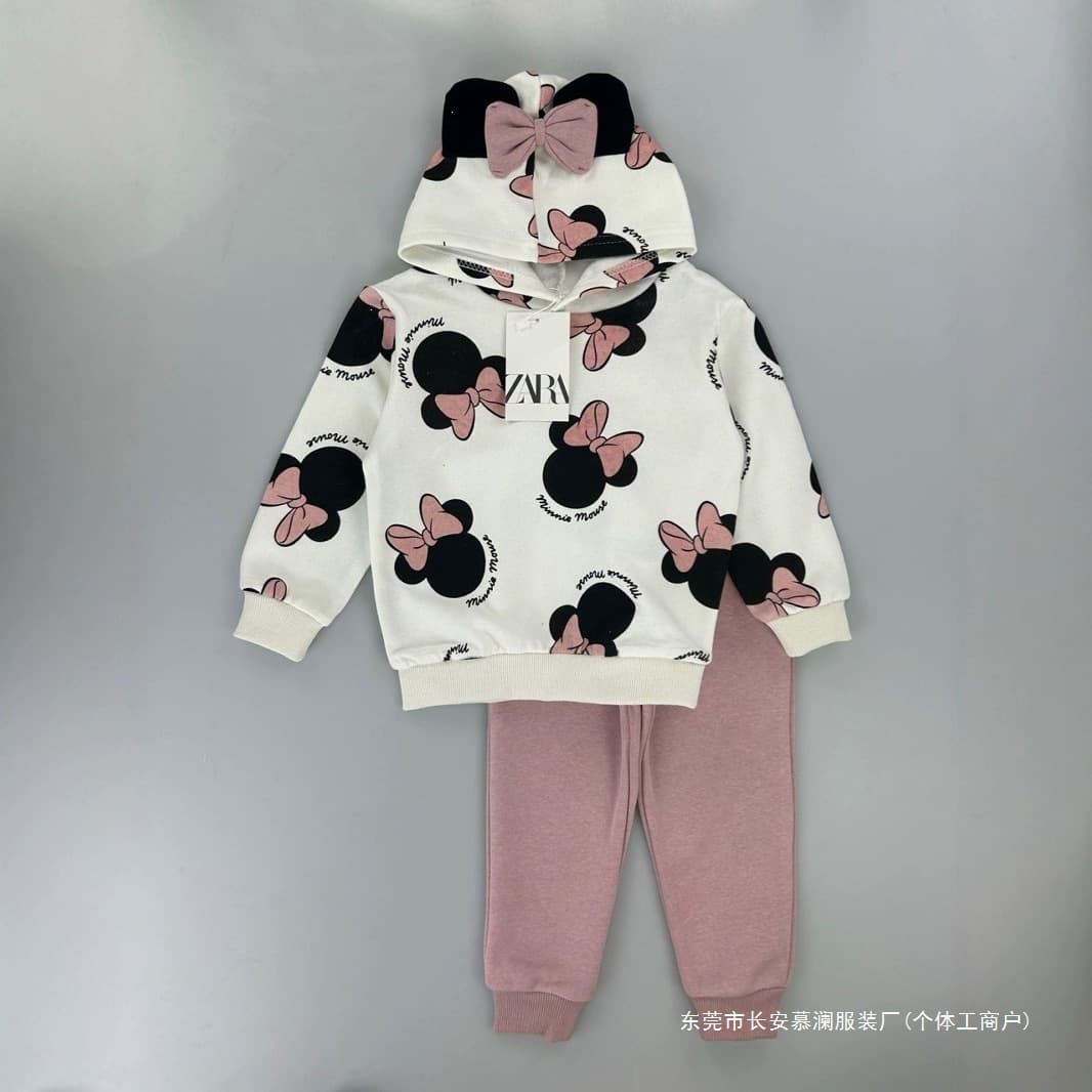 2024 Cross-border Wholesale Kids Anime Daisy Thin Fleece Hoodie Set 2-Piece Autumn/Winter Girls Two-Piece Set