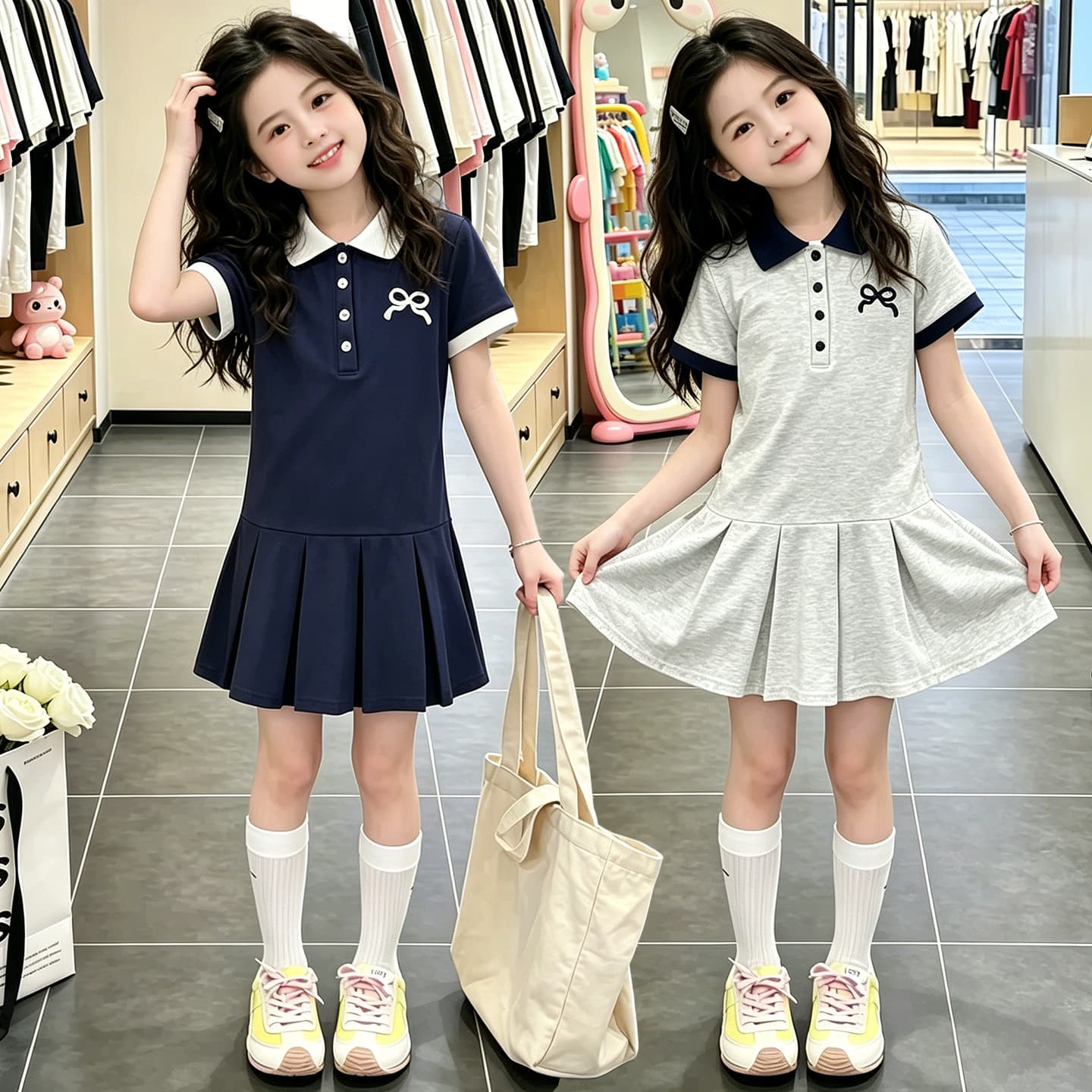 Girls Polo Dress Summer 2026 New Style Big Girls Dress Pleated Skirt School Style JK Summer Clothing
