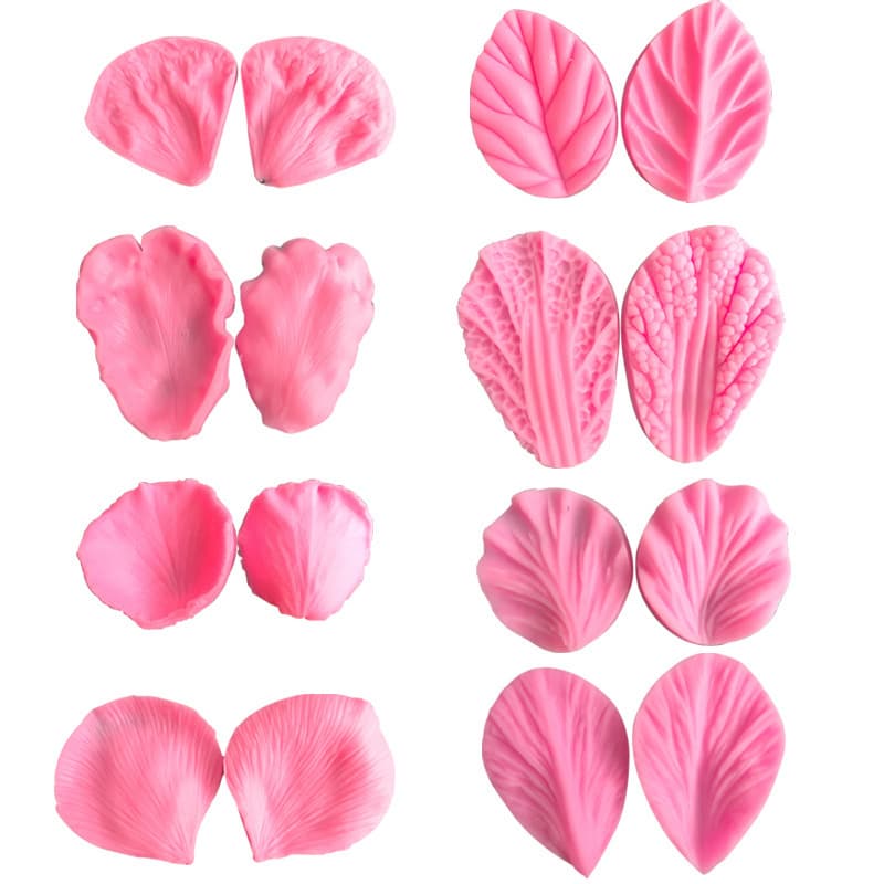 Fondant silicone embossing mold collection petals leaves rose lily texture flower mold clay leaf decoration