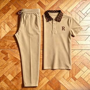 SHEIN Cross-Border Spring/Autumn New 3D Print Short-Sleeve Polo and Long Pants Two-Piece Set for Men, Fashionable Casual Trend