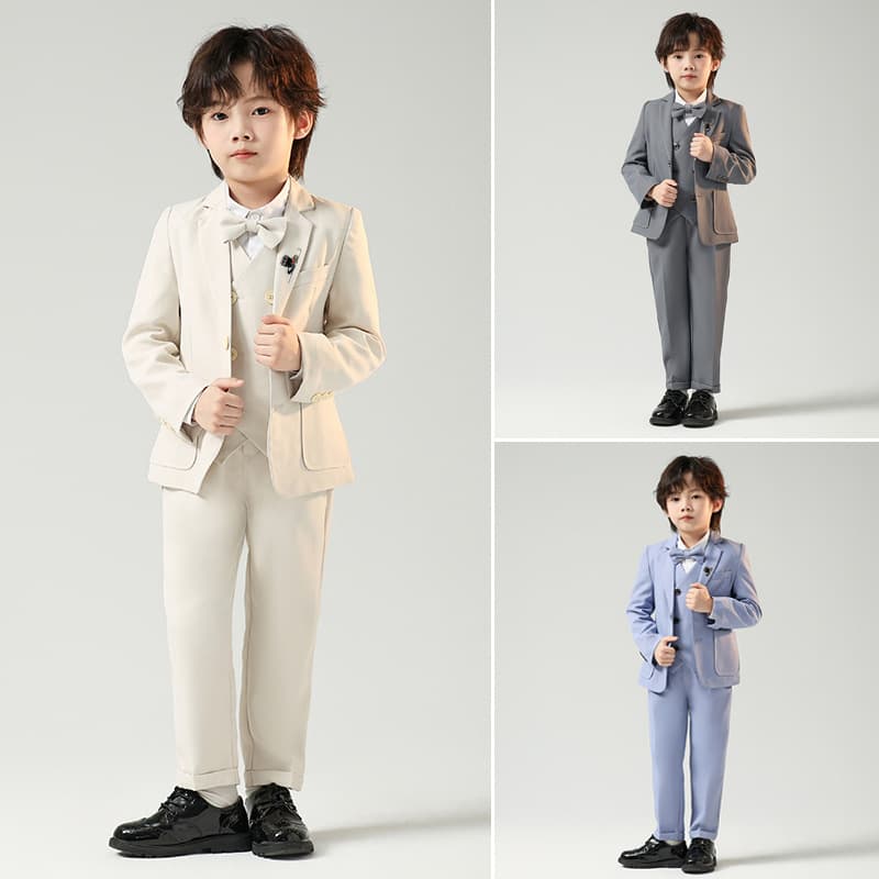 New autumn/winter style British-style solid color suit for boys, perfect for piano performances and hosting events.