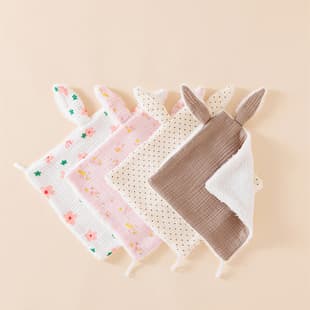 Lamb Wool Bunny Ear Small Towel 5x25cm, Cartoon Baby Doll Towel, Feeding Bib with Hook, Children's Towel