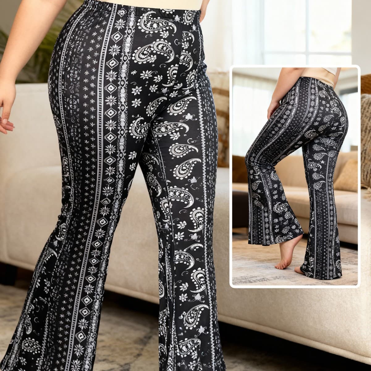 European and American Cross-Border Plus Size Women's Vintage Loose Flared Pants Casual Pants Factory Direct Supply (Multiple Prints Available)